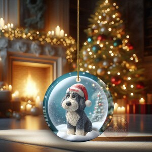Sheepadoodle Dog Christmas Ornament, Festive Snow Scene Decor | Ceramic | Sublimation Two-Sided Keepsake image 7