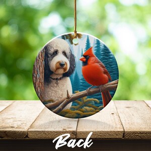 Cardinal and Bernedoodle Dog Ceramic Ornament, Oil Paint Style Design, Cardinal Lovers Gift, Mothers Day, Bird Lovers, Custom Crafted Design