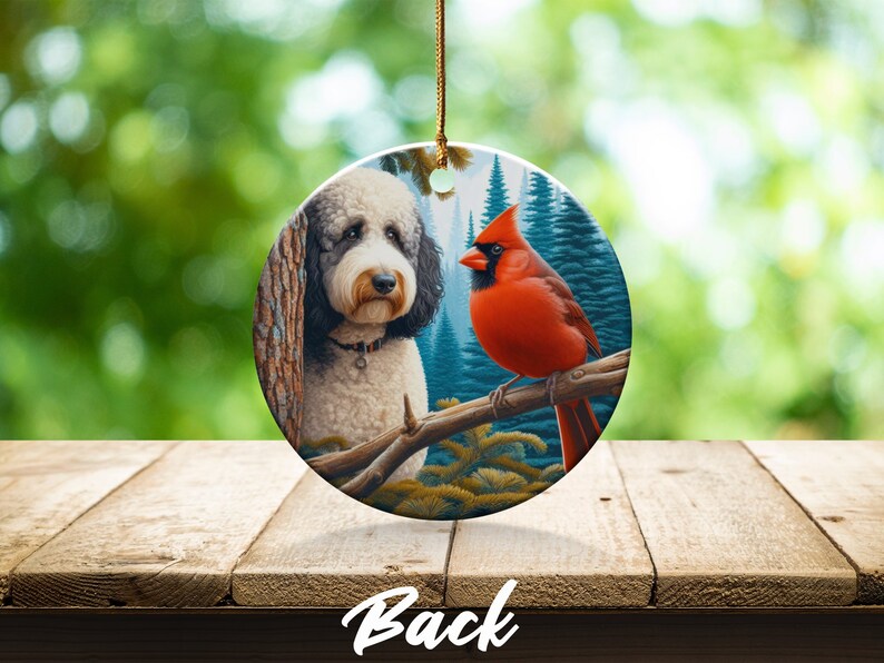 Cardinal and Bernedoodle Dog Ceramic Ornament, Oil Paint Style Design, Cardinal Lovers Gift, Mothers Day, Bird Lovers, Custom Crafted Design