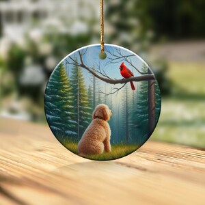 Cardinal and Goldendoodle Ceramic Ornament, Oil Paint Design image 4