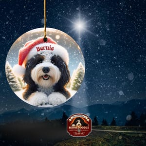 Bernedoodle Ornament, Personalized Santa Hat Ceramic | Sublimation | 3 Inch Double Sided Dog Lover Gift Christmas Tree Decor image 6