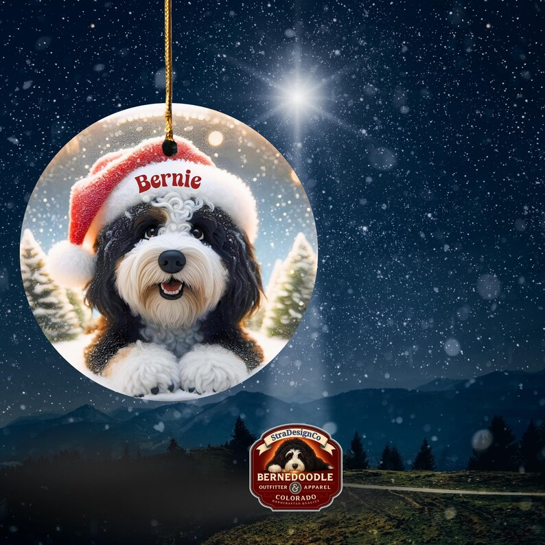Bernedoodle Ornament, Personalized Santa Hat Ceramic | Sublimation | 3 Inch Double Sided Dog Lover Gift Christmas Tree Decor image 6