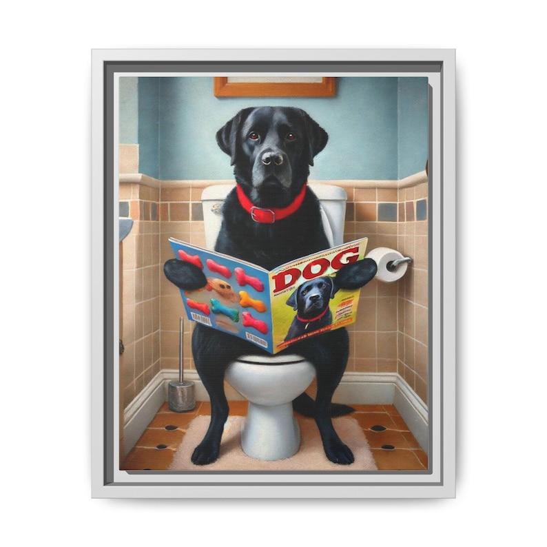 Funny Black Lab Canvas Print: Dog Magazine Bathroom Wall Art image 2