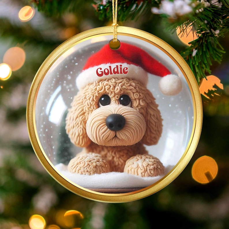 Dog Christmas Ornament, Cute Puppy Decoration, Personalized Holiday Tree Decor, Santa Hat Dog Ornament, Custom Pet Gift