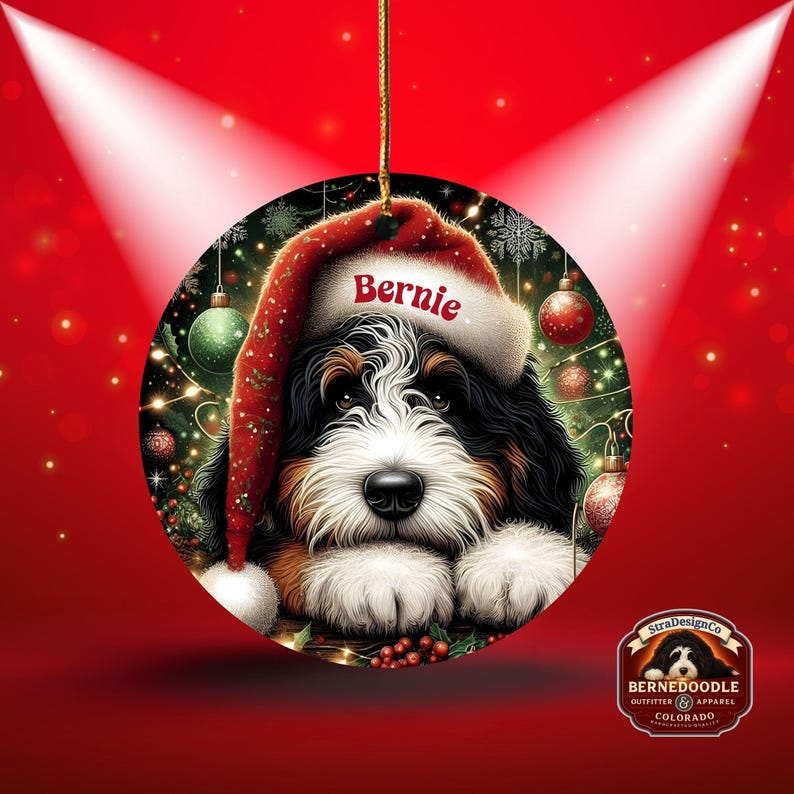 Adorno navideño de Bernedoodle para Papá Noel, recuerdo personalizado para perros / Cerámica por sublimación / Decoración navideña de doble cara de 7,6 cm imagen 12