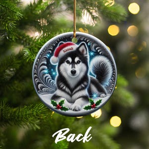 Black Husky Keepsake, Personalized Santa Hat Ornament | Sublimation Ceramic | 3 Inch Glossy Holiday Decor image 6