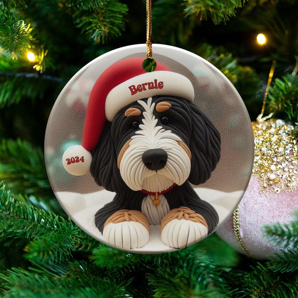 Bernedoodle Ornament, Personalized Dog Keepsake - Sublimation Ceramic | Custom Name Gift | Festive Holiday Tree Decor