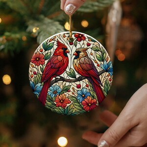 Cardinal Ceramic Ornament, Faux Stained Glass Design image 4