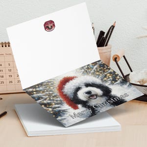 Cute Dog Christmas Card, Santa Hat Dog Holiday Card, Snowy Dog Christmas Greeting, Perfect Christmas Card for Dog Lovers