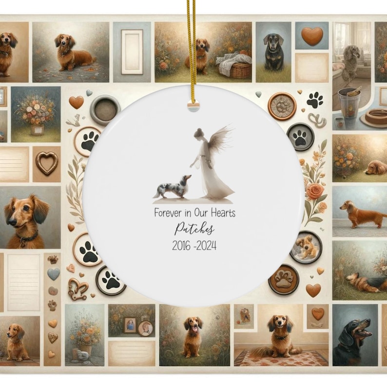 Personalized Dachshund Tribute Ornament, Doxie Watercolor Design, Custom Weiner Dog Memorial, Personalized Tribute Ornament,Dapple Loss Gift