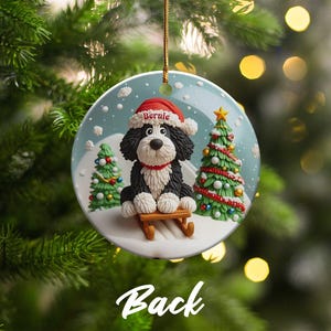Christmas Ornament, Festive Dog On Sled - Claymation Style Artwork | Sublimation Ceramic | 3-Inch Double-Sided Holiday Decor image 5