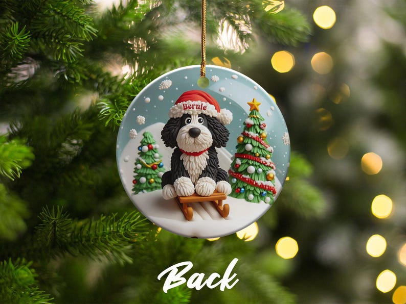 Christmas Ornament, Festive Dog On Sled - Claymation Style Artwork | Sublimation Ceramic | 3-Inch Double-Sided Holiday Decor image 5