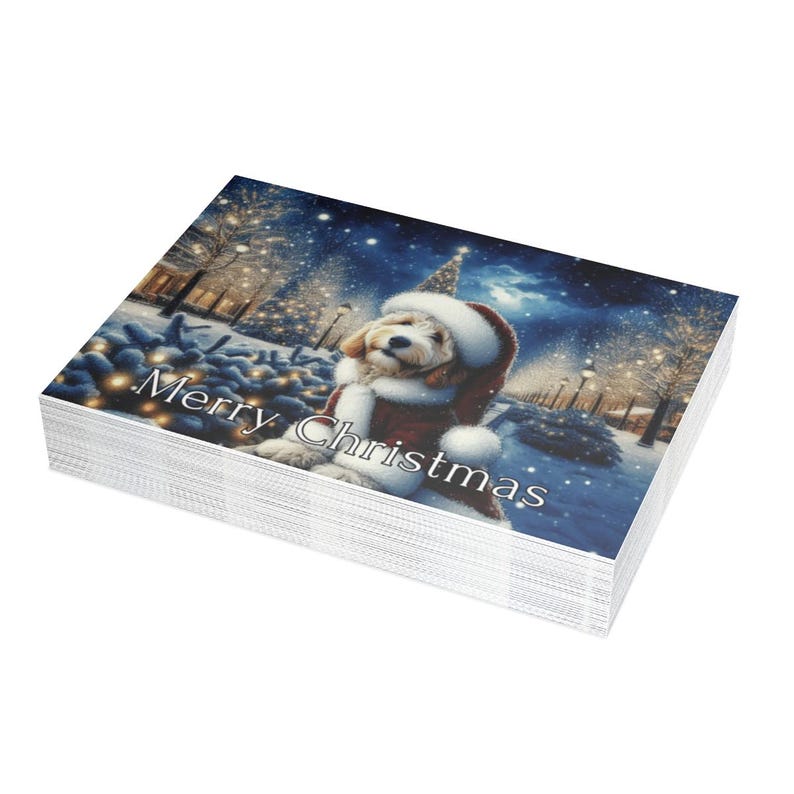 Cute Dog Christmas Cards, Festive Holiday Greeting Cards, Santa Puppy Xmas Stationery, Merry Christmas Card Set, Seasonal Wishes