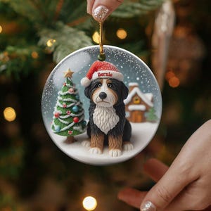Bernedoodle Keepsake, Custom Name Ornament - Glossy Round Ceramic - Sublimation Printed Dog Lover Gift, Holiday Tree Decor image 5