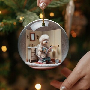Funny Dog Toilet - Ceramic Ornament - Sublimation Print, Goldendoodle Restroom Keepsake image 8