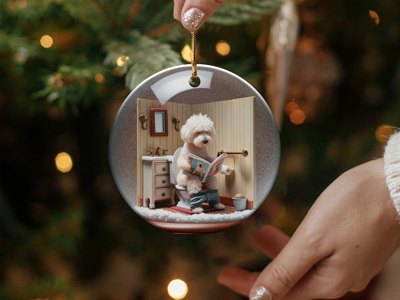 Funny Dog Toilet - Ceramic Ornament - Sublimation Print, Goldendoodle Restroom Keepsake image 8