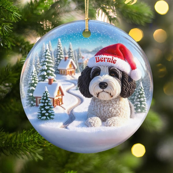 Personalized Bernedoodle Ceramic Two Sided Christmas Ornament