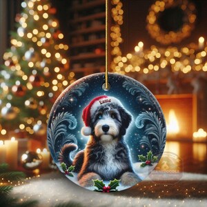 Merle Bernedoodle, Personalized Santa Hat Ornament | Sublimation Ceramic | Custom Dog Lover Gift image 16