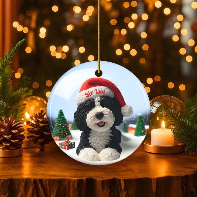 Bernedoodle Ornament, Personalized Ceramic Keepsake | Double Sided Sublimation | Custom Holiday Dog Name Decor image 7