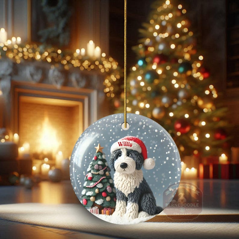 Personalized Sheepadoodle Christmas Ornament, Snow Globe Art Dog Keepsake | Two-Sided Ceramic 3 Inch | Doodle Mom Gift image 15