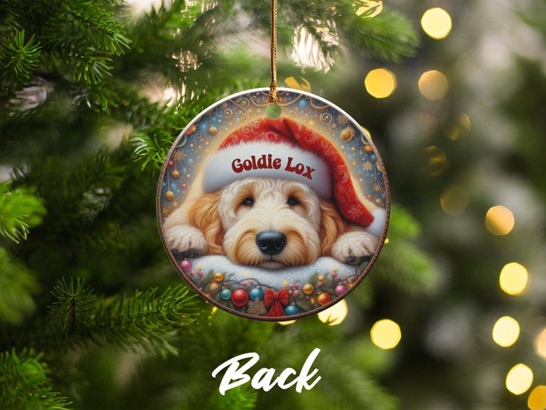 Santa Hat Dog, Goldendoodle Ornament | Sublimation Printed Decor | Personalized Pet Keepsake, Festive Holiday Gift image 9