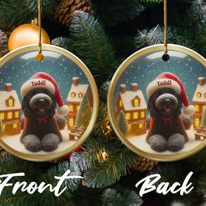 Christmas Tree Ornament with Dog Illustration, Holiday Decoration, Cute Pet Art, Double Sided Christmas Ornament