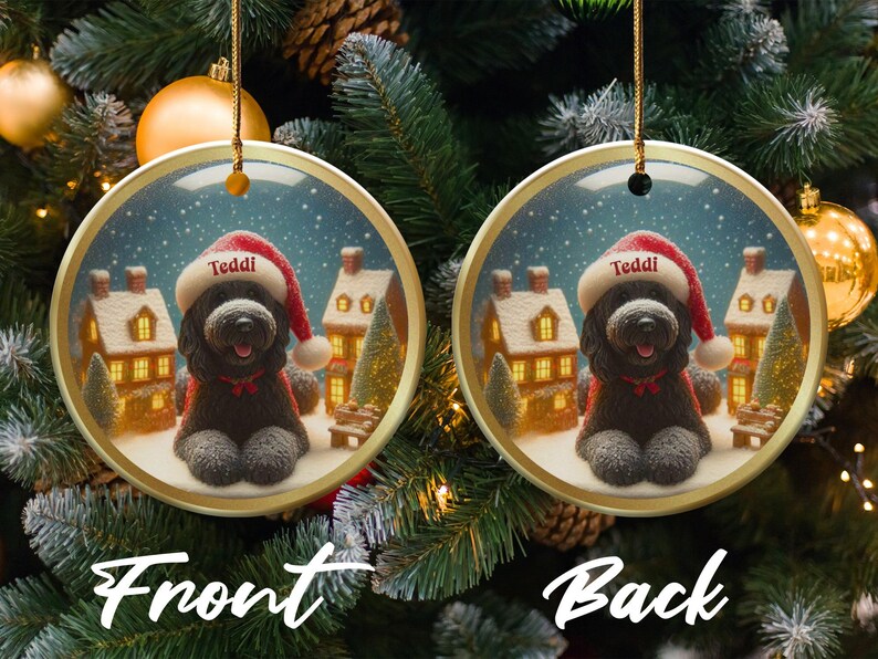 Christmas Tree Ornament with Dog Illustration, Holiday Decoration, Cute Pet Art, Double Sided Christmas Ornament