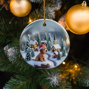 Personalized Christmas Tree Ornament, Holiday Decoration with Dog and Winter Scene, Festive Home Decor, Gift for Pet Lovers