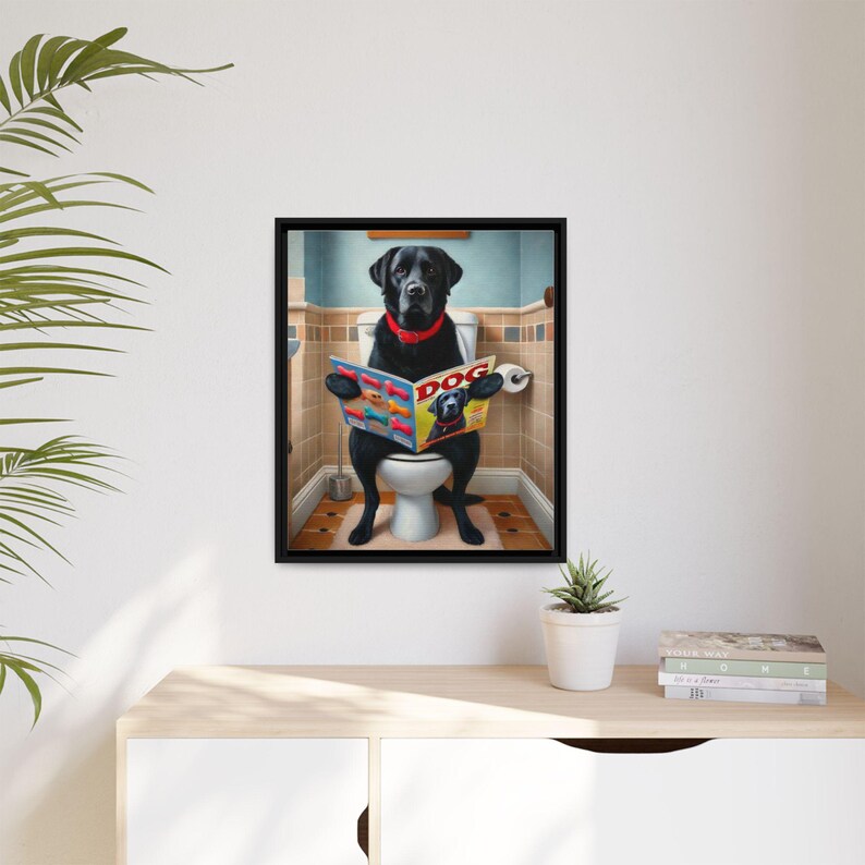Funny Black Lab Canvas Print: Dog Magazine Bathroom Wall Art image 8