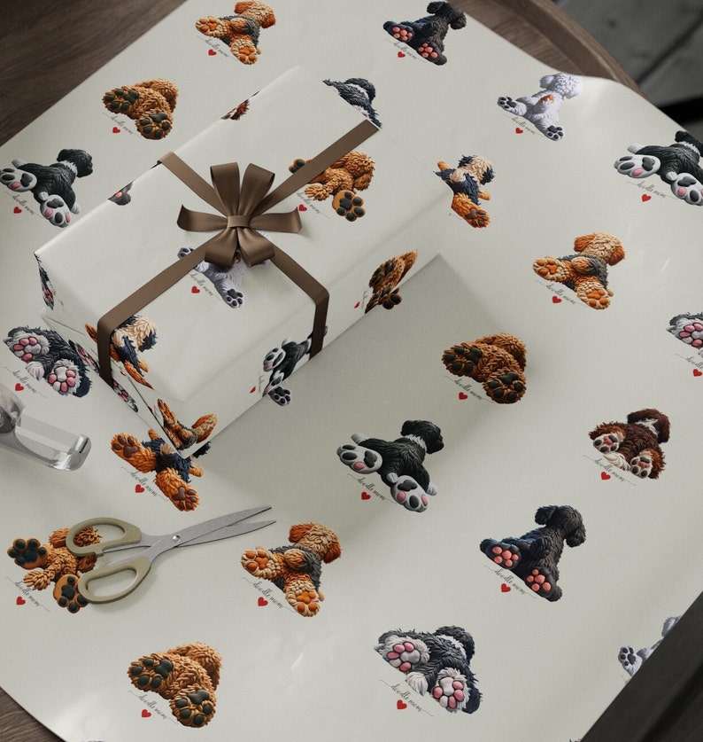 Papel de regalo con forma de patitas de perro / Papel para Goldendoodle y Bernedoodle imagen 1