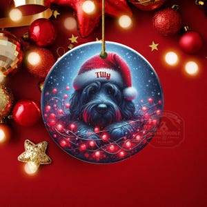 Personalized Black Doodle Ornament, Santa Hat Keepsake - Sublimation Ceramic Dog Gift | Two Sided Decoration | 3 Inch Christmas Keepsake image 10