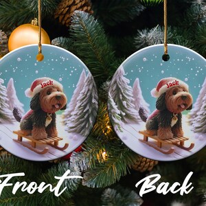 Personalized Dog Christmas Ornament, Custom Pet Holiday Decoration, Cute Puppy Sled Design, Double-Sided Tree Ornament