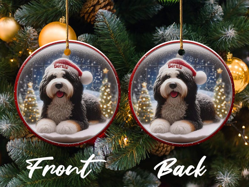 Christmas Dog Ornament, Cute Holiday Dog Decoration, Personalized Pet Christmas Ornament, Double Sided Dog Ornament