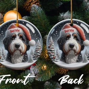 Personalized Dog Christmas Ornament, Custom Pet Holiday Decoration, Cute Puppy Santa Hat Tree Ornament, Double-Sided Xmas Gift