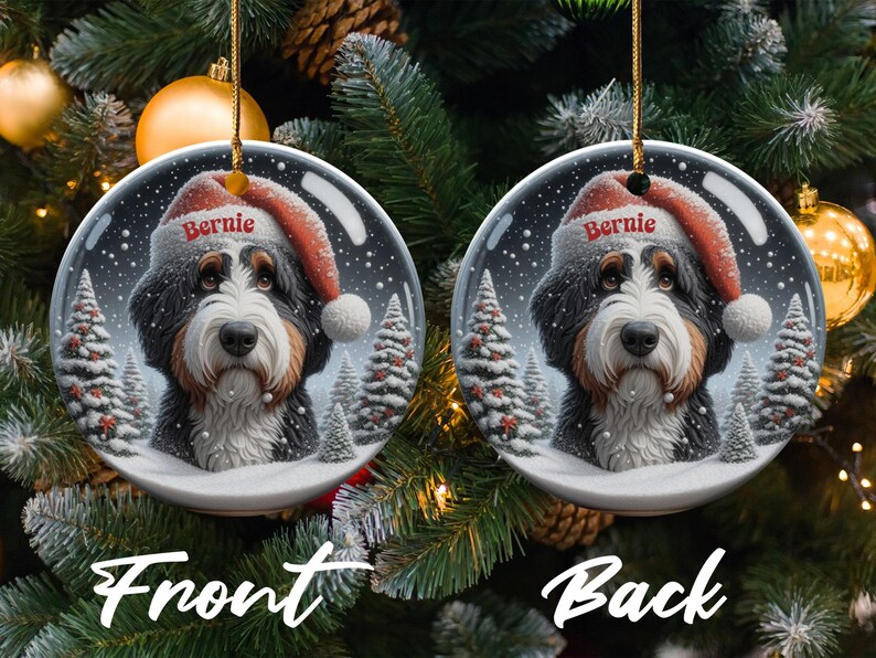 Personalized Dog Christmas Ornament, Custom Pet Holiday Decoration, Cute Puppy Santa Hat Tree Ornament, Double-Sided Xmas Gift