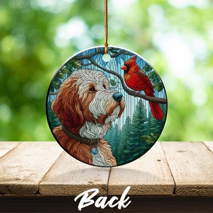 Cardinal and Bernedoodle Dog Ceramic Ornament, Oil Paint Style Design, Cardinal Lovers Gift, Mothers Day, Bird Lovers, Custom Crafted Design