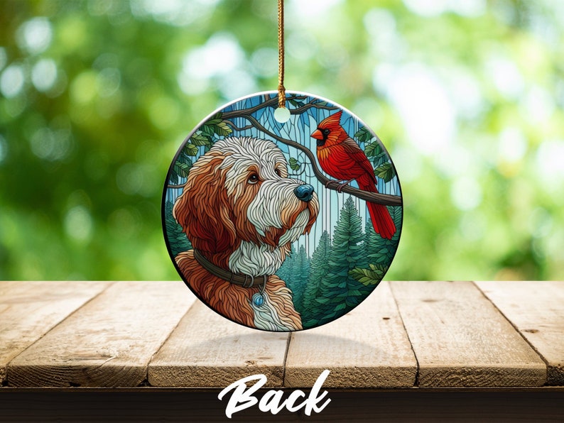 Cardinal and Bernedoodle Dog Ceramic Ornament, Oil Paint Style Design, Cardinal Lovers Gift, Mothers Day, Bird Lovers, Custom Crafted Design