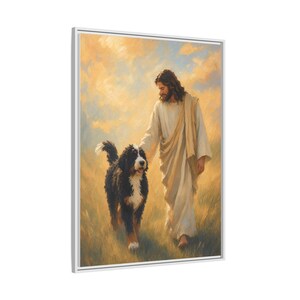 Jesus With Bernedoodle Framed Canvas image 8