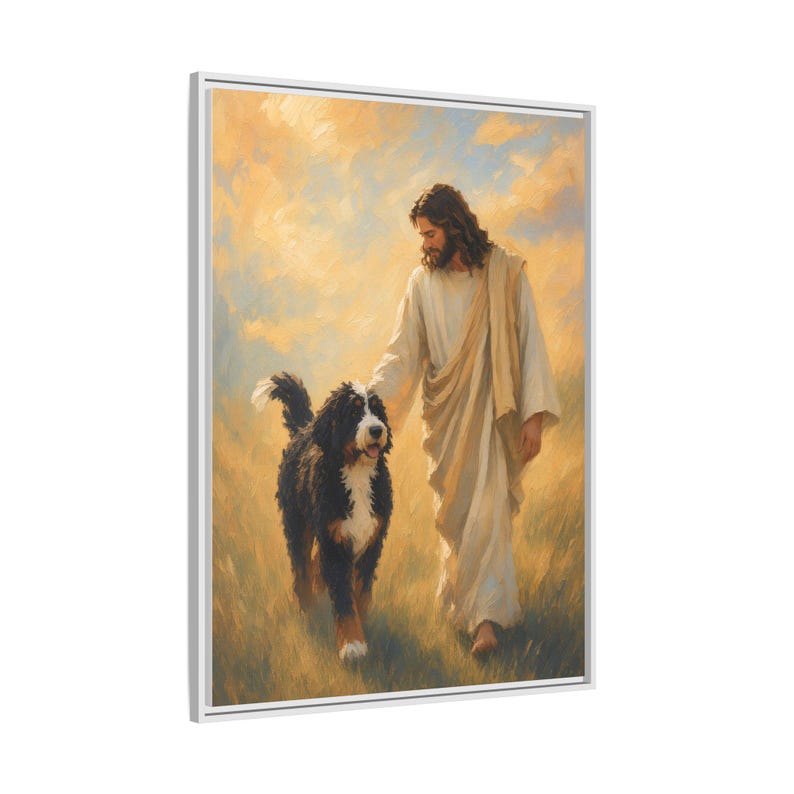 Jesus With Bernedoodle Framed Canvas image 8