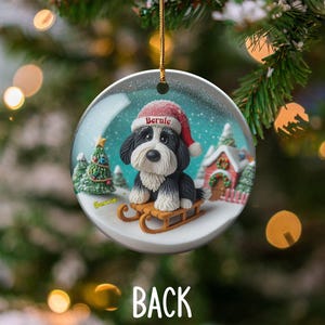 Ceramiczna ozdoba z motywem bernedoodle'a, dwustronna sublimacja | 7,5 cm ozdoba choinkowa | Pamiątkowy prezent dla miłośnika psów zdjęcie 4