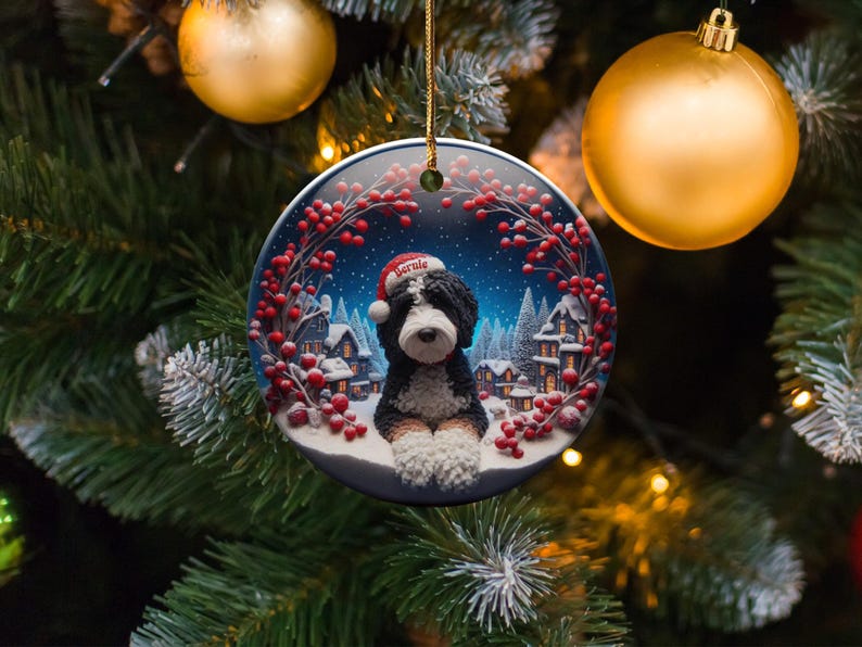 Dog Christmas Tree Ornament, Holiday Pet Decoration, Custom Puppy Ornament, Personalized Dog Keepsake, Pet Memorial, Festive Gift