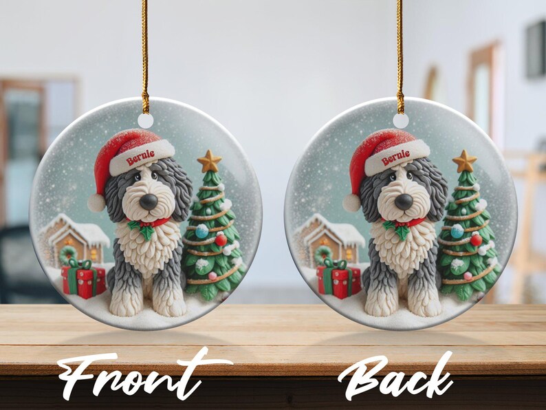 Custom Dog Ornament, Sheepadoodle Keepsake Shiny Flat | Sublimation | 3 Inch Ceramic Gift image 9