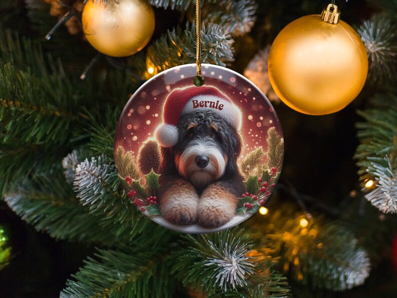 Custom Bernedoodle, Festive Tree Decor Ornament | Sublimation Print | Two-Sided Pet Lover Gift Keepsake image 3
