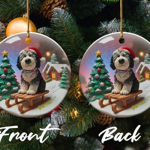 Ceramic Pet Ornament, Dog Sledding Gift - Santa Hat | Sublimation Printed | 3 Inch Christmas Tree Decor image 3
