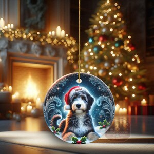 Merle Bernedoodle, Personalized Santa Hat Ornament | Sublimation Ceramic | Custom Dog Lover Gift image 15