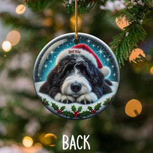 Bernedoodle-Weihnachtsschmuck: Festliche Keramikdekoration – personalisiertes Erinnerungsstück mit Sublimationsdruck, Geschenk für Tierliebhaber, beidseitiges Welpenmotiv Bild 3
