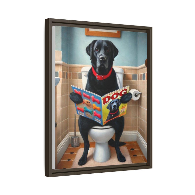 Funny Black Lab Canvas Print: Dog Magazine Bathroom Wall Art image 6
