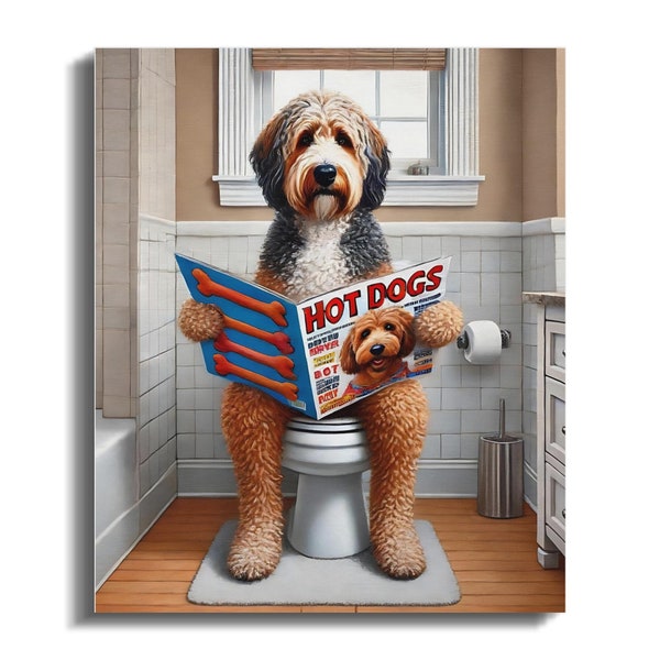 Funny Doodle Dog Canvas Art, Bathroom Humor, Pet Lover Gift
