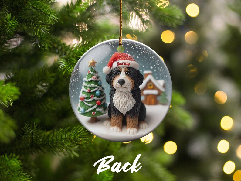 Bernedoodle Keepsake, Custom Name Ornament - Glossy Round Ceramic - Sublimation Printed Dog Lover Gift, Holiday Tree Decor image 8