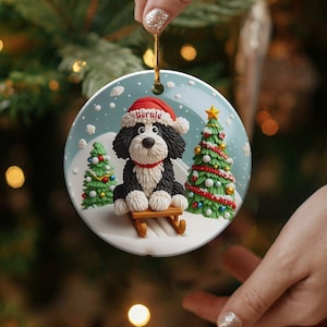 Christmas Ornament, Festive Dog On Sled - Claymation Style Artwork | Sublimation Ceramic | 3-Inch Double-Sided Holiday Decor image 10
